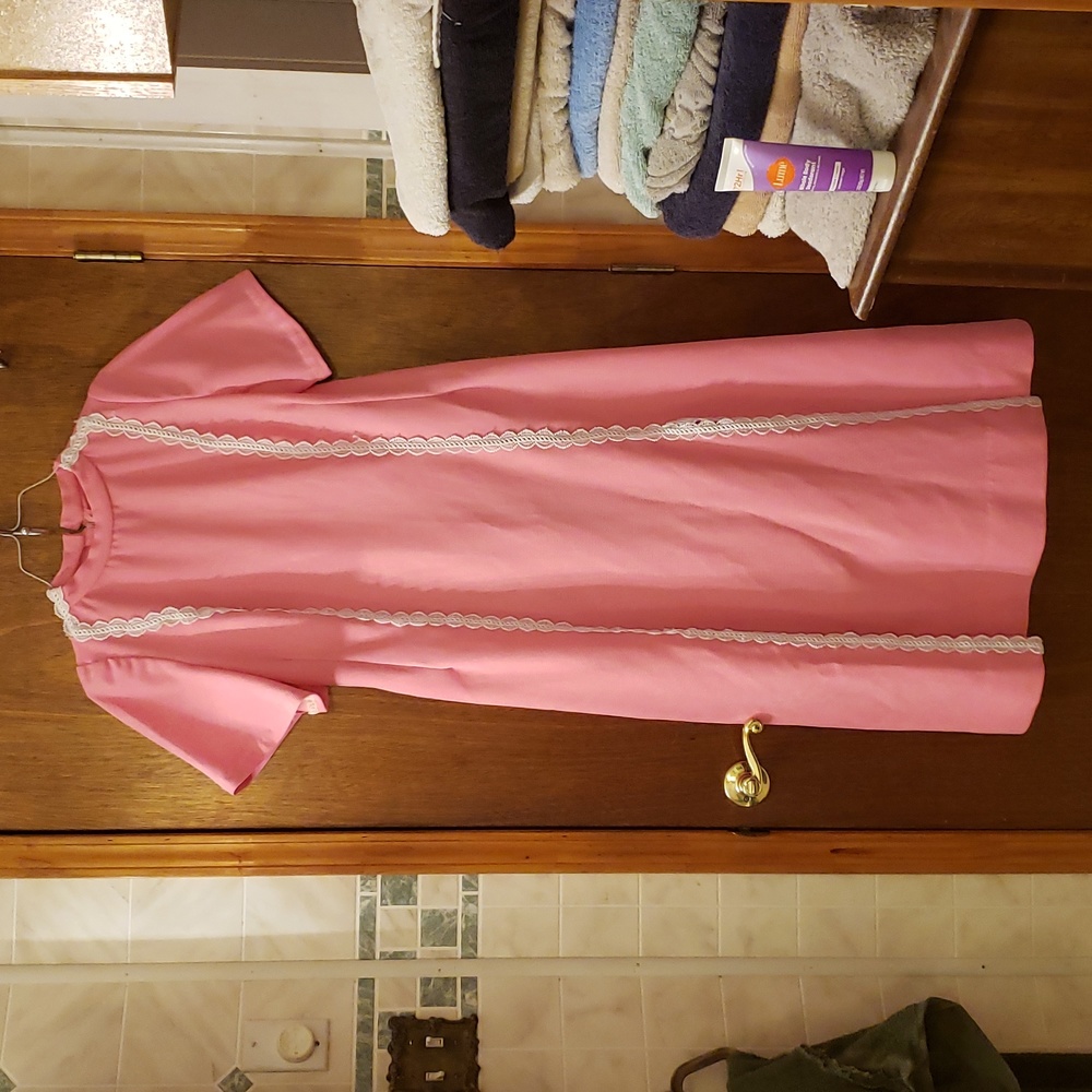Vintage long pink polyester dress home made